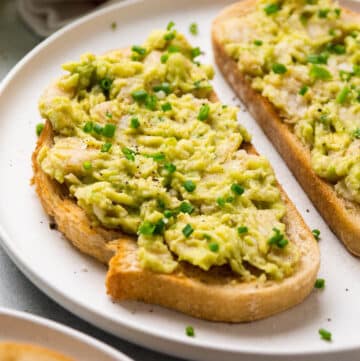 Smashed butter beans and avocado on sourdough toast.