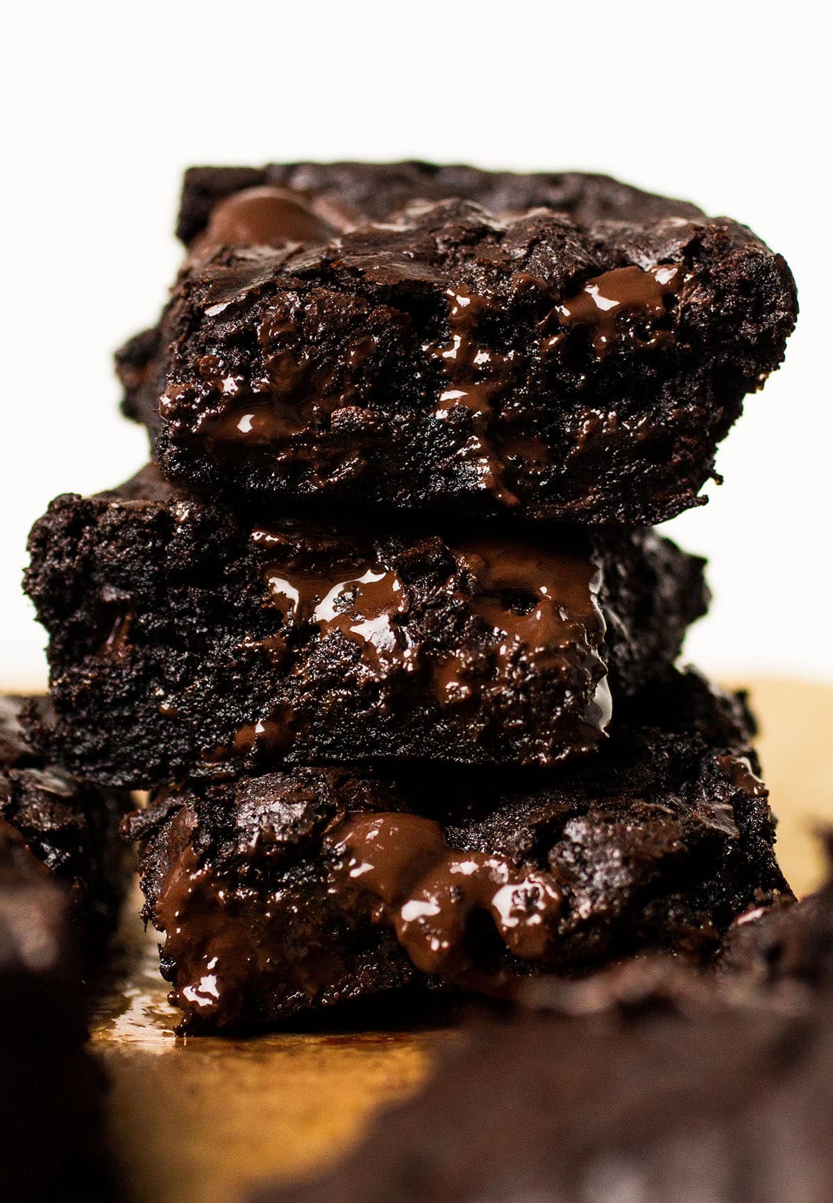 Three brownies stacked on top of each other.