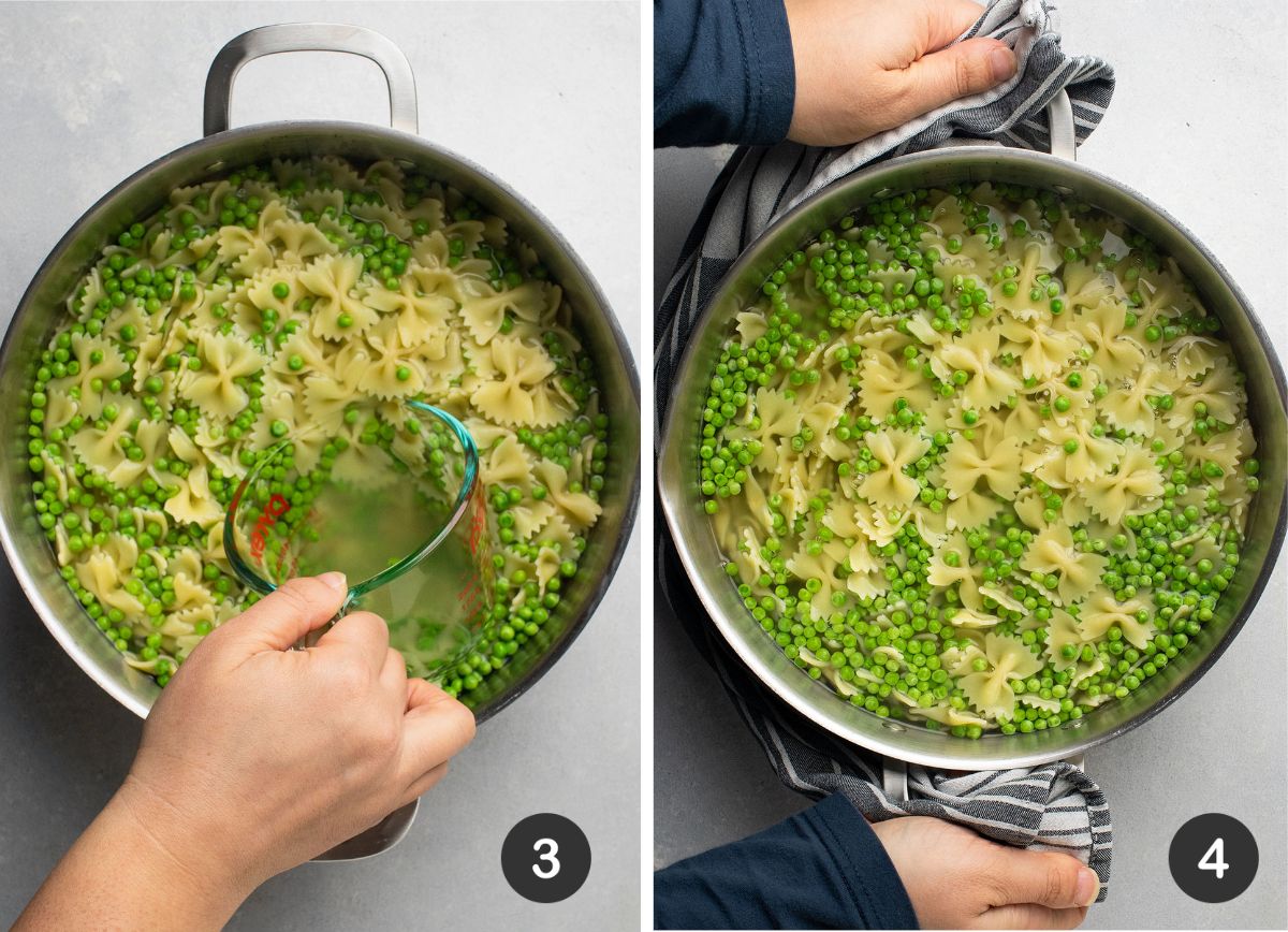 Saving a bit of pasta water in a measuring cup.